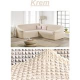 Kanway Bürümcük L Köşe Koltuk Örtüsü. Boydan Eteksiz Streç Esnek Lastikli Çekyat Kanepe Kılıfı. - 300 x 350 cm - Krem