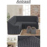 Kanway Bürümcük L Köşe Koltuk Örtüsü. Etekli Streç Esnek Lastikli, Kollu Köşe Kılıfı. - 300 x 350 cm - Antrasit