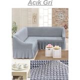 Kanway Bürümcük L Köşe Koltuk Örtüsü. Etekli Streç Esnek Lastikli, Kollu Köşe Kılıfı. - 300 x 350 cm - Gri