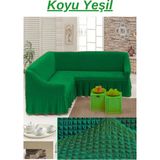 Kanway Bürümcük L Köşe Koltuk Örtüsü. Etekli Streç Esnek Lastikli, Kollu Köşe Kılıfı. - 300 x 350 cm - Koyu Yeşil