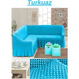 Kanway Bürümcük L Köşe Koltuk Örtüsü. Etekli Streç Esnek Lastikli, Kollu Köşe Kılıfı. - 300 x 350 cm - Turkuaz