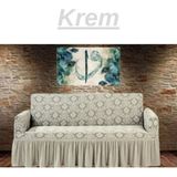 Kanway Jakarlı 3 Kişilik Koltuk Örtüsü. Lastikli, Esnek, Yıkanabilir Koltuk, Kanepe, Çekyat Kılıfı - 180 x 230 cm - Krem