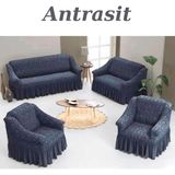 Kanway Jakarlı 3+2+1+1 Koltuk Takımı Örtüsü. Lastikli, Esnek, Yıkanabilir Koltuk, Kanepe, Çekyat Kılıfı - 180 x 230 cm - Antrasit