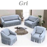 Kanway Jakarlı 3+2+1+1 Koltuk Takımı Örtüsü. Lastikli, Esnek, Yıkanabilir Koltuk, Kanepe, Çekyat Kılıfı - 180 x 230 cm - Gri