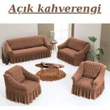 Kanway Jakarlı 3+2+1+1 Koltuk Takımı Örtüsü. Lastikli, Esnek, Yıkanabilir Koltuk, Kanepe, Çekyat Kılıfı - 180 x 230 cm - Koyu Kahverengi