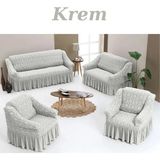 Kanway Jakarlı 3+2+1+1 Koltuk Takımı Örtüsü. Lastikli, Esnek, Yıkanabilir Koltuk, Kanepe, Çekyat Kılıfı - 180 x 230 cm - Krem