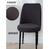 Kanway Jakarlı Kumaş Oval Lastikli Sandalye Kılıfı. - 40 x 55 cm - Antrasit