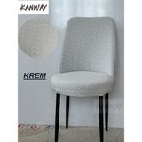 Kanway Jakarlı Kumaş Oval Lastikli Sandalye Kılıfı. - 40 x 55 cm - Krem