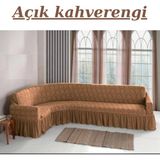 Kanway Jakarlı L Köşe Koltuk Örtüsü. Lastikli, Esnek, Yıkanabilir Koltuk, Kanepe, Çekyat Kılıfı - 300 x 350 cm - Koyu Kahverengi
