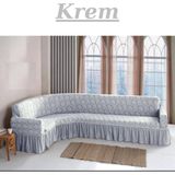 Kanway Jakarlı L Köşe Koltuk Örtüsü. Lastikli, Esnek, Yıkanabilir Koltuk, Kanepe, Çekyat Kılıfı - Krem - 300 x 350 cm