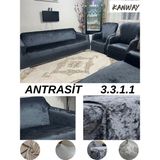 Kanway kadife 3+3+1+1 Lastikli Koltuk Takımı Kılıfı. Çekyat Koltuk Örtüsü Streç Esnek Kanepe Kılıfı - 180 x 230 cm - Antrasit