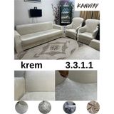 Kanway kadife 3+3+1+1 Lastikli Koltuk Takımı Kılıfı. Çekyat Koltuk Örtüsü Streç Esnek Kanepe Kılıfı - 180 x 230 cm - Krem
