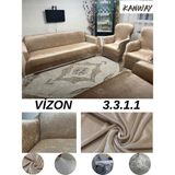 Kanway kadife 3+3+1+1 Lastikli Koltuk Takımı Kılıfı. Çekyat Koltuk Örtüsü Streç Esnek Kanepe Kılıfı - 180 x 230 cm - Vizon