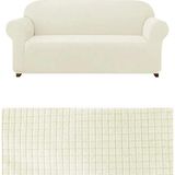 Kanway Likrali 3 Kişilik Lastikli Koltuk Kılıfı. Çekyat Koltuk Örtüsü Streç Esnek Kanepe Kılıfı - 180 x 230 cm - Krem
