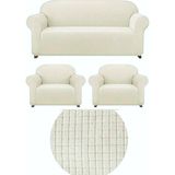 Kanway Likrali 3+1+1 Lastikli Koltuk Takımı Kılıfı. Çekyat Koltuk Örtüsü Streç Esnek Kanepe Kılıfı - 180 x 230 cm - Krem