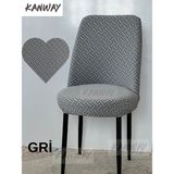 KANWAY Tuğla Desen Jakarlı Oval Sandalye Kılıfı. Lastikli, Esnek, Yıkanabilir Sandalye Örtüsü ( Kucuk Boy ) 1 Adett - 45 x 45 x 50 cm - Gri