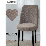 KANWAY Tuğla Desen Jakarlı Oval Sandalye Kılıfı. Lastikli, Esnek, Yıkanabilir Sandalye Örtüsü ( Kucuk Boy ) 1 Adett - 45 x 45 x 50 cm - Vizon