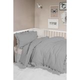 Kanz Bebek Nevresim Takımı 4 Parça 100x150 cm%100 Pamuk Müslin Gri Fırfırlı