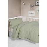 Kanz Bebek Nevresim Takımı 4 Parça 100x150 cm%100 Pamuk Müslin Haki Fırfırlı