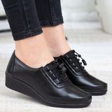Kaof Shoes Kadın Ayzen Siyah Anatomik Bağcıklı Babet Ayakkabı Anne Ayakkabı Günlük Ayakkabı Casual Ayakkabı - 024-Siyah