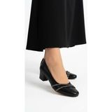 Kaof Shoes Kadın Siyah Kısa Kalın Topuklu Ayakkabı Klasik Ayakkabı Topuklu Anne Ayakkabısı Günlük Ayakkabı
