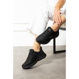 Kaof Shoes Kadın Siyah Sneaker Kadın Spor Ayakkabı Kadın Günlük Ayakkabı Ortopedik Taban Kadın Klasik Ayakkabı