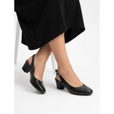 Kaof Shoes Kadın Siyah Topuklu Ayakkabı Klasik Ayakkabı Topuklu Anne Ayakkabısı Arkası Açık Topuklu Ayakkabı