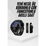 Kap Kaç Amoled Ekran Metal Deri Silikon Kordonlu Uyku ve Sağlık Takibi - Altın - Siyah - 35 - 48 mm - Belirtilmemiş