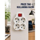 Kap Kaç Anahtarlı 4’lü Priz Adaptörü Direkt Prize Takılan Kompakt Priz Çoklayıcı - Beyaz - Belirtilmemiş