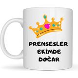 Kap Kaç Prensesler Ekimde Doğar Yazılı Kupa Model 254 Taç Tasarımlı Ekim Ayı Doğum Günü Hediyesi Seramik Kahve Kupası - Belirtilmemiş - 001 - Beyaz