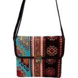 Kapadokya Hediyelik Otantik Kilim Desenli Omuz Çantası - Kahverengi - Turkuaz