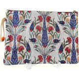 Kapadokya Hediyelik Özel Dokuma Otantik Desenli Portföy & Clutch Kadın El Çantası - Beyaz - Mavi