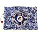 Kapadokya Hediyelik Özel Dokuma Otantik Desenli Portföy & Clutch Kadın El Çantası - Saks Mavi