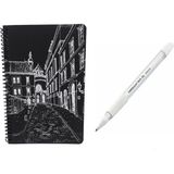 Kapak Desenli Siyah Defter Siyah Yaprakli Defter - Siyah Sayfali Defter Beyaz Jel Kalem Side