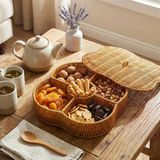 Kapaklı 5 Bölmeli Plastik Rattan Organizer Kutu – Hasır Desenli Çok Amaçlı Saklama Sunum Sepeti Çerezlik (5047)
