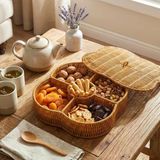 Kapaklı 5 Bölmeli Plastik Rattan Organizer Kutu – Hasır Desenli Çok Amaçlı Saklama Ve Sunum Sepeti Çerezlik (4915)