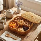 Kapaklı 5 Bölmeli Plastik Rattan Organizer Kutu – Hasır Desenli Çok Amaçlı Saklama Ve Sunum Sepeti Çerezlik (5067)