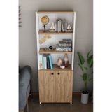 Kapaklı Çok Amaçlı Salon Dolabı 150x50x22 Cm Raflı Kitaplık Dekoratif Depolama Ünitesi Atlantik Çam - Beyaz