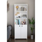 Kapaklı Çok Amaçlı Salon Dolabı 150x50x22 Cm Raflı Kitaplık Dekoratif Depolama Ünitesi Beyaz