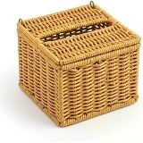 Kapaklı Hasır Peçetelik Kutu 13X13x9 Cm Doğal Rattan Peçete Saklama Kutusu