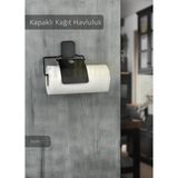 Kapaklı Kağıt Havluluk Paslanmaz Peçetelik Çelik Banyo Havluluk Düzenleyici Siyah