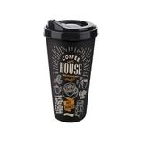 Kapaklı Kahve Bardağı Pratik Kullanımlı Plastik Kahve & Çay Kupası Sıcak İçecek Bardakları Hot Drinks Kabı (650 ml, Coffee House)