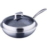 Kapaklı Paslanmaz Çelik Wok, 30cm Yapışmaz Kızartma Tavası, Petek Tasarımı | Petek yapışmaz wok, düşük yağ dumanı, hızlı eşit ısıtma, dayanıklı granit tabaka, tüm ocak ocaklarına uyar