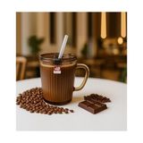 Kapaklı Pipetli Cam Kupa Bardak Çay Kahve Meşrubat Tatlı Bardağı Kahverengi 370 ml - 0 - Siyah