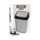 Kapaklı Plastik Çöp Kovası - Ev Ofis Banyo Mutfak Çöp Kovası Gri 10 Litre Gri