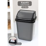 Kapaklı Plastik Çöp Kovası - Ev Ofis Banyo Mutfak Çöp Kovası Gri 20 Litre Gri