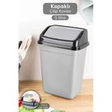 Kapaklı Plastik Çöp Kovası - Ev Ofis Banyo Mutfak Tezgah Üstü Çöp Kovası Gri 5 Litre Gri