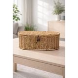 Kapaklı Rattan Oval Organizer Sepet – Doğal Hasır Dekoratif Çok Amaçlı Saklama Kutusu