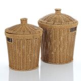 Kapaklı Rattan Patates Soğan Saklama Sepeti 2’li Set – Kiler/Mutfak Organizer, Doğal Hasır Görünüm (27×28×27 cm + 23×24×24 cm)