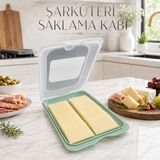 Kapaklı Şarküteri Saklama Kabı Salam Peynir Dilimlenmiş Gıda Buzdolabı Saklama Kutusu Sariva Home - Yeşil